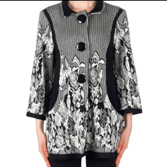 Joseph Ribkoff Black/Off-White Floral Jacquard Jacket Size 10 - Picture 1 of 10
